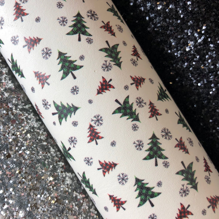 Plaid Holiday Trees Printed Leather
