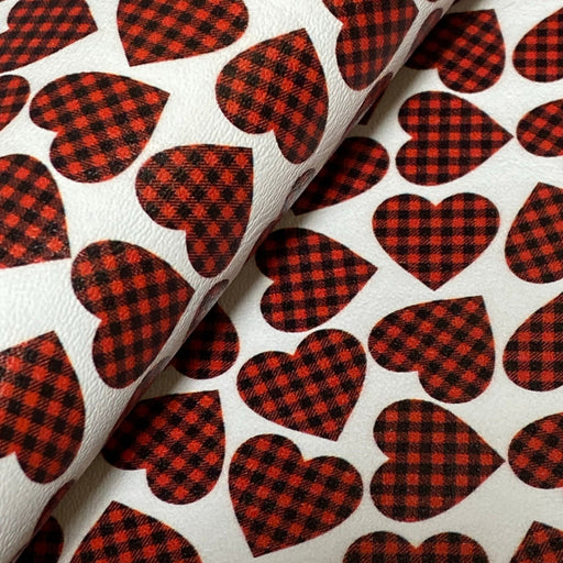 Buffalo Plaid Hearts Marine Vinyl Faux Leather