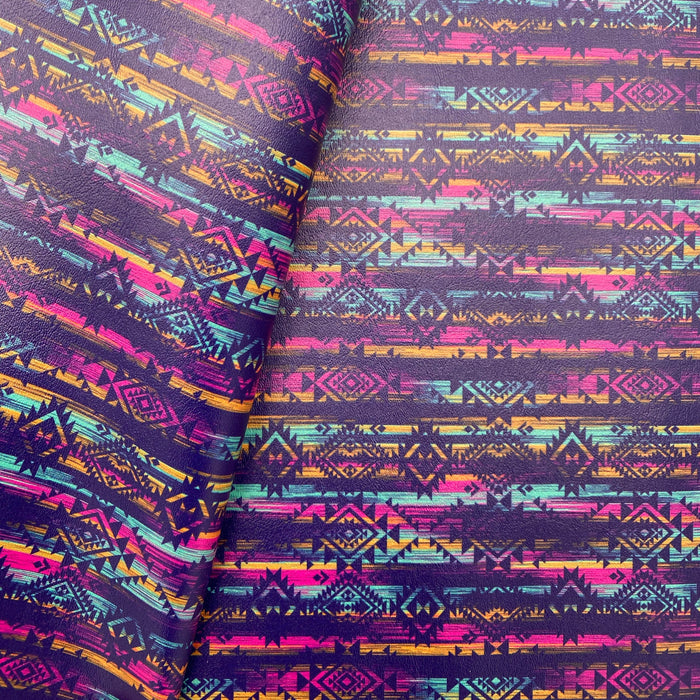 Distressed Aztec Printed Marine Vinyl Faux Leather