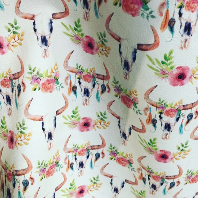 Boho Cow Skulls Printed Leather