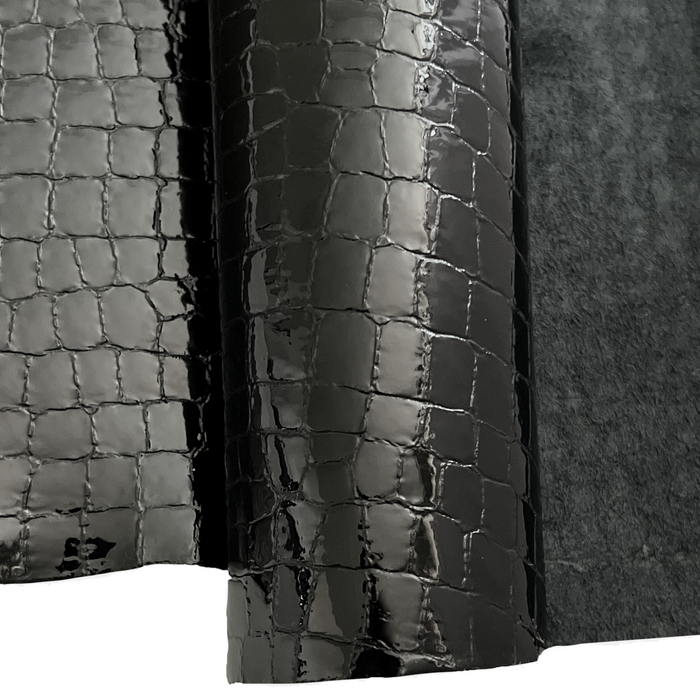 Croc Embossed Black Leather
