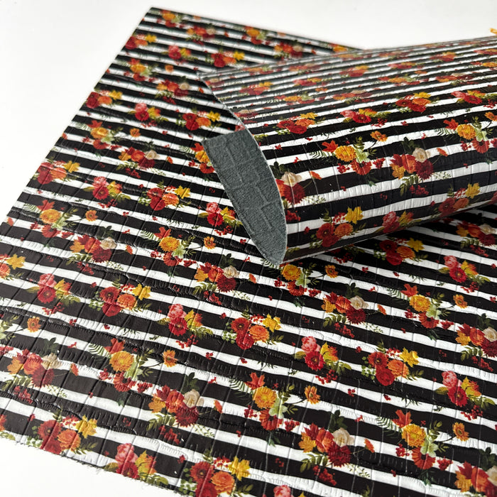 Fall Floral Stripe Printed Embossed Leather