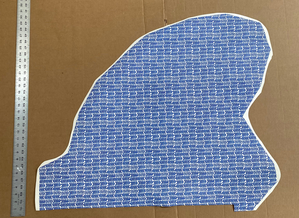 Partial Blue Watercolor Herringbone Printed Leather