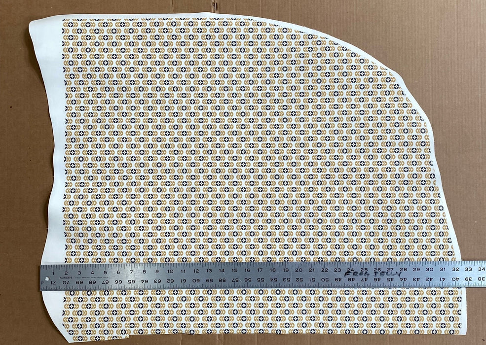 Partial Retro Geometric Navy and Mustard Yellow Printed Leather