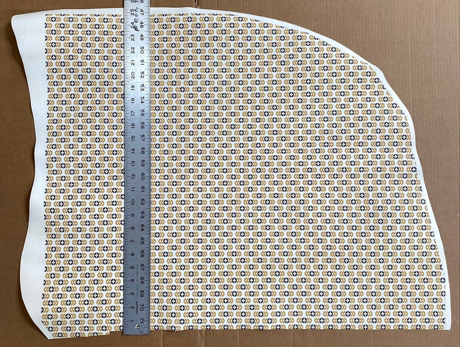 Partial Retro Geometric Navy and Mustard Yellow Printed Leather