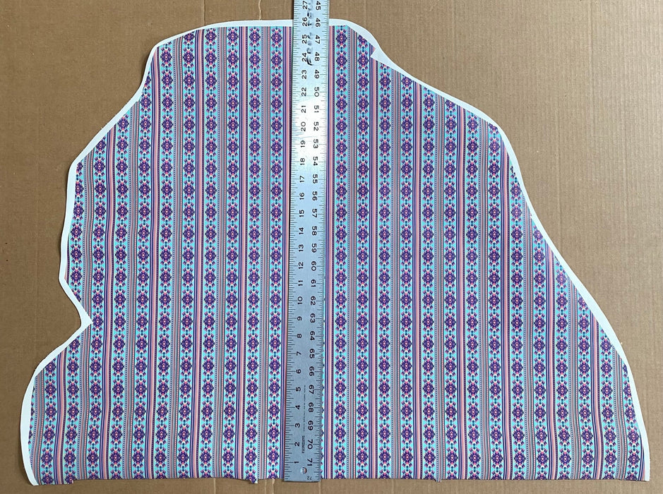 Partial Chinle Pattern - Turquoise and Hot Pink Aztec Printed Leather