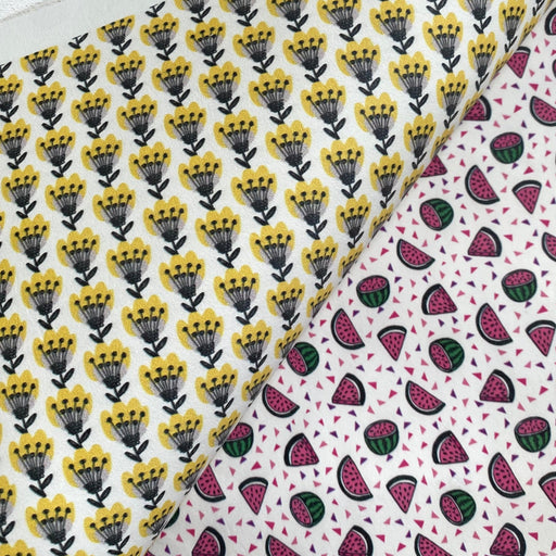Partial Yellow Flower & Watermelon Printed Leather