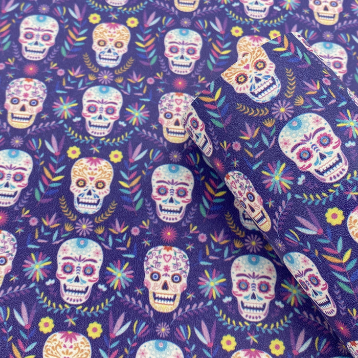 Purple Sugar Skull - Printed Leather