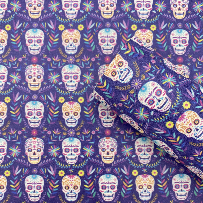 Purple Sugar Skull - Printed Leather