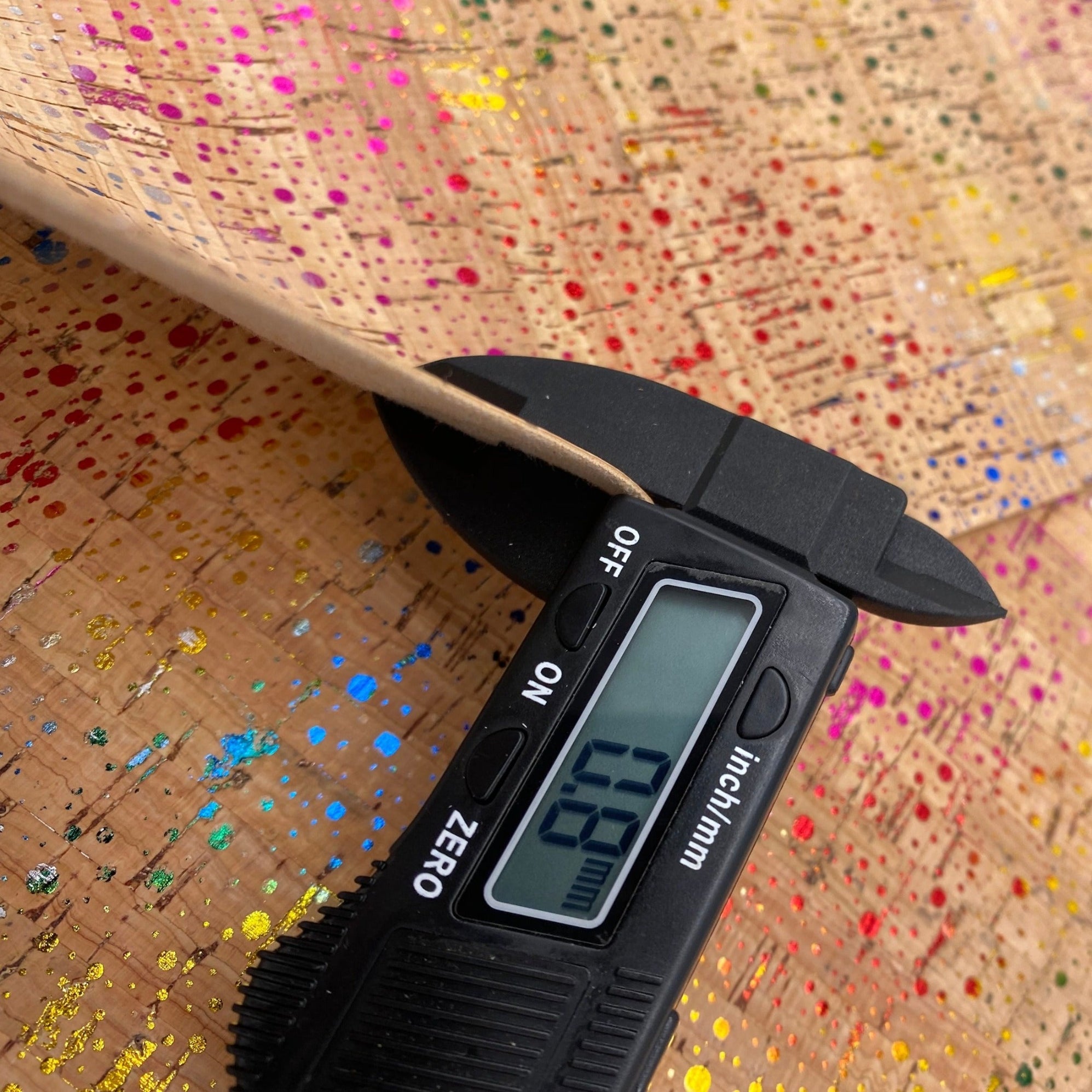 Metallic Rainbow Splatter Cork Fabric