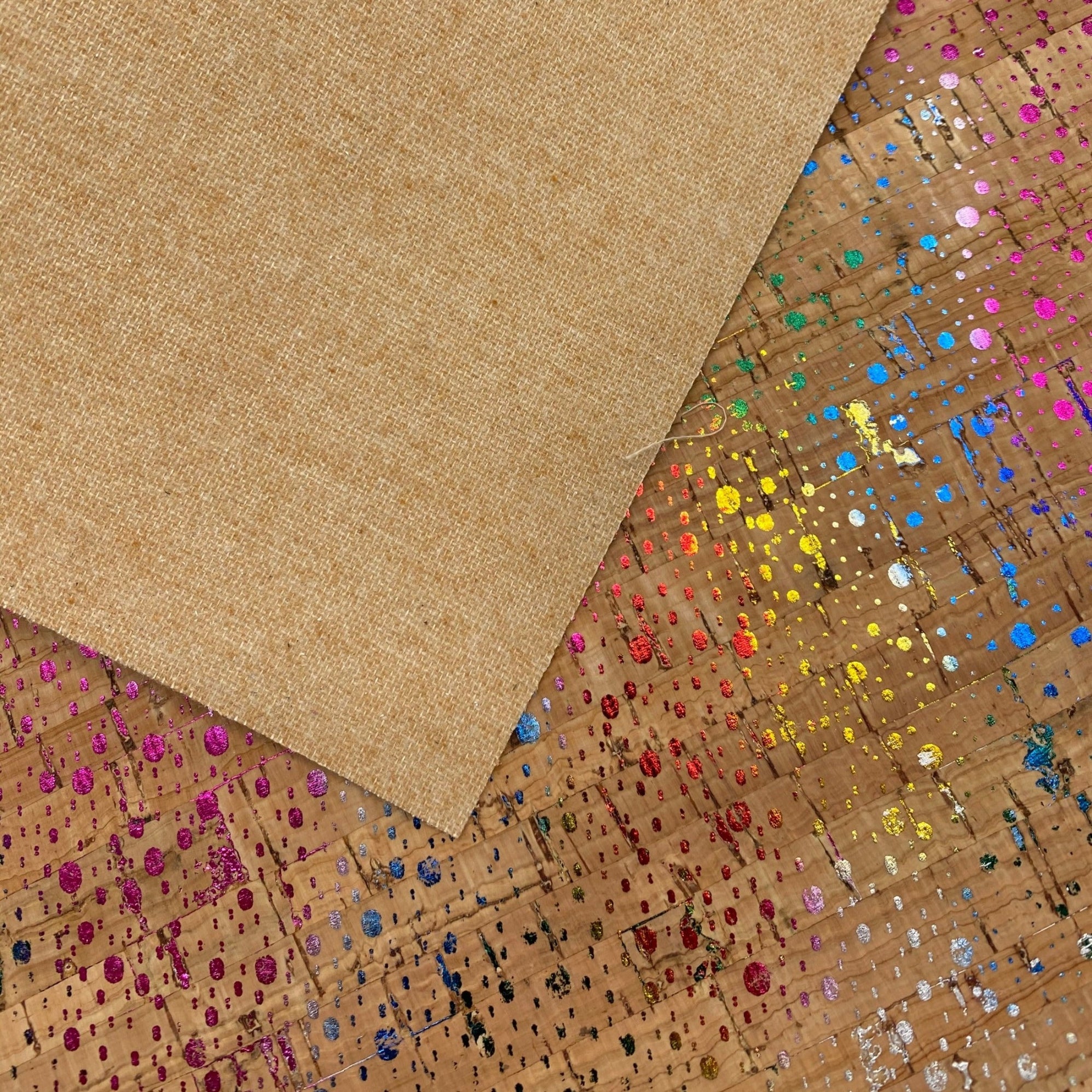 Metallic Rainbow Splatter Cork Fabric