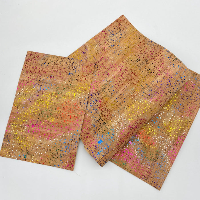 Metallic Rainbow Splatter Cork Fabric