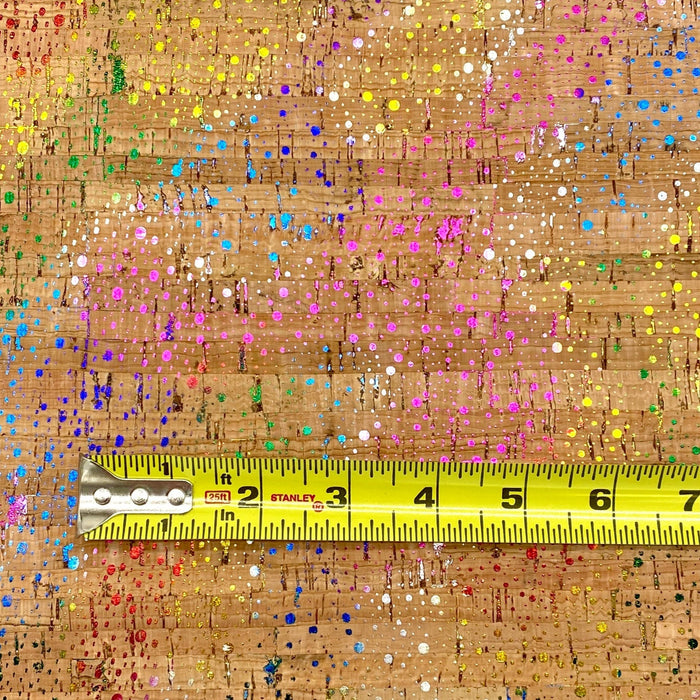 Metallic Rainbow Splatter Cork Fabric
