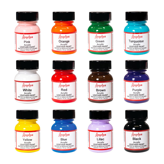 Angelus Acrylic Leather Paint - Best Sellers Kit 12 colors