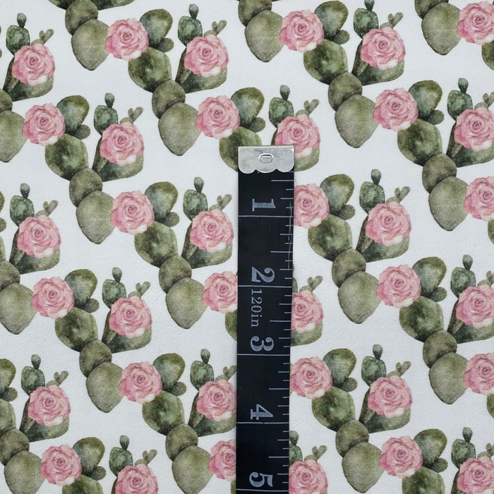 Cactus Flower Printed Marine Vinyl Faux Leather