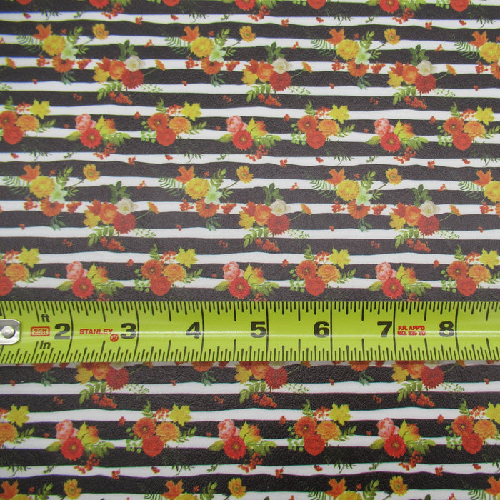 Striped Fall Floral Marine Vinyl Faux Leather