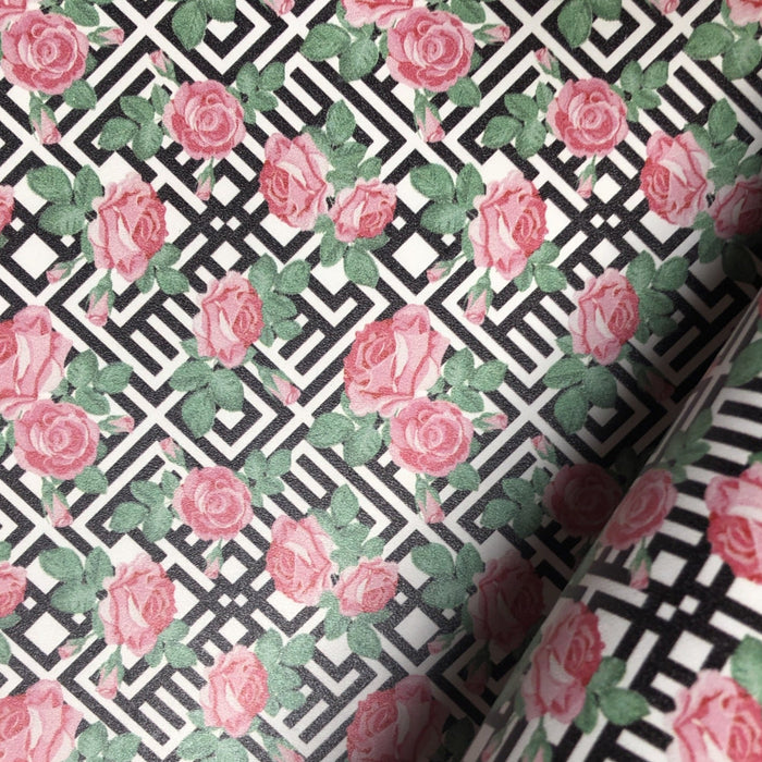 Geometric Pattern with Roses Printed Leather