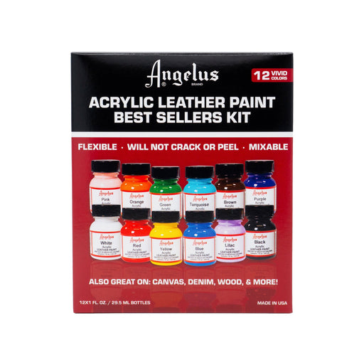 Angelus Acrylic Leather Paint - Best Sellers Kit 12 colors