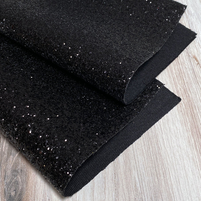 Black Chunky Glitter Faux Leather Sheet