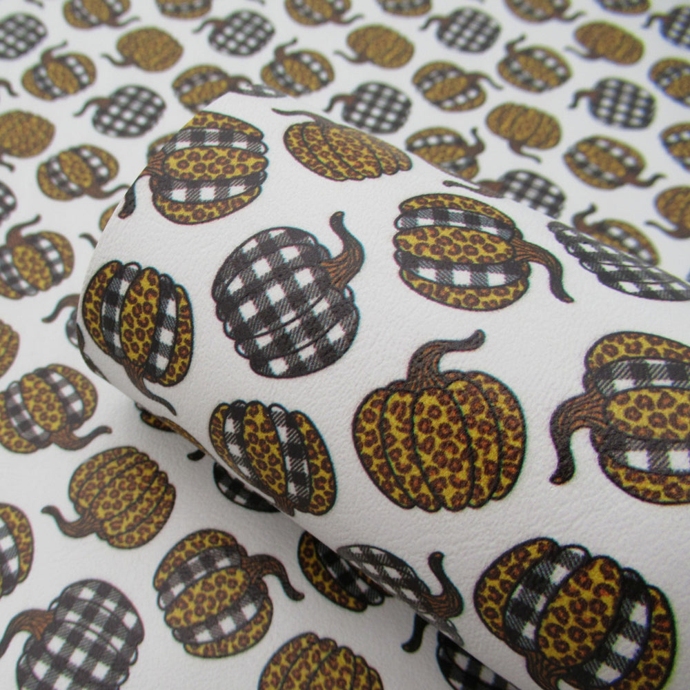 Fall Leopard Pumpkin Printed Marine Vinyl Faux Leather