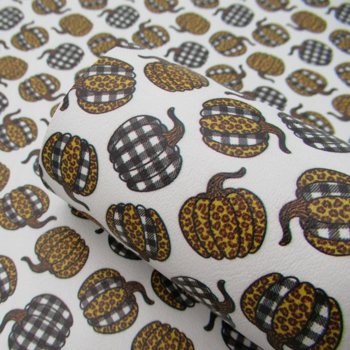 Fall Leopard Pumpkin Printed Marine Vinyl Faux Leather