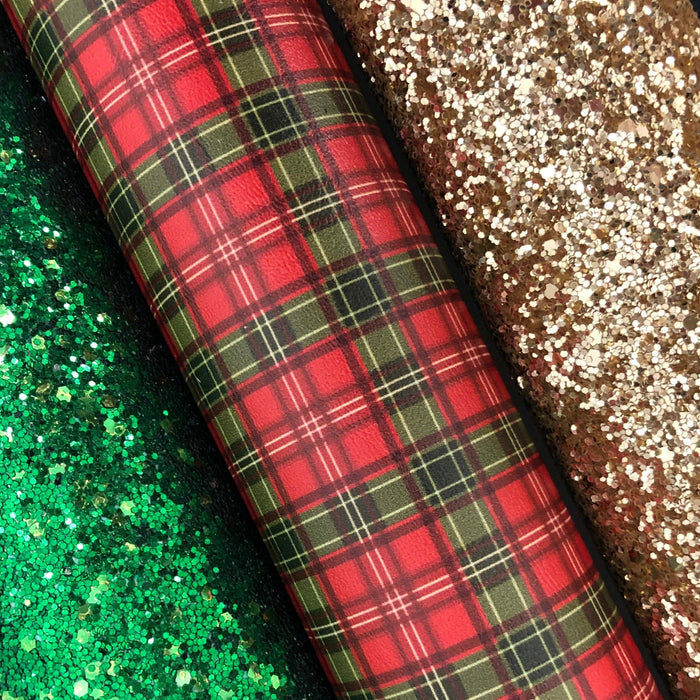 Holiday Tartan Plaid Faux Leather - Printed Marine Vinyl