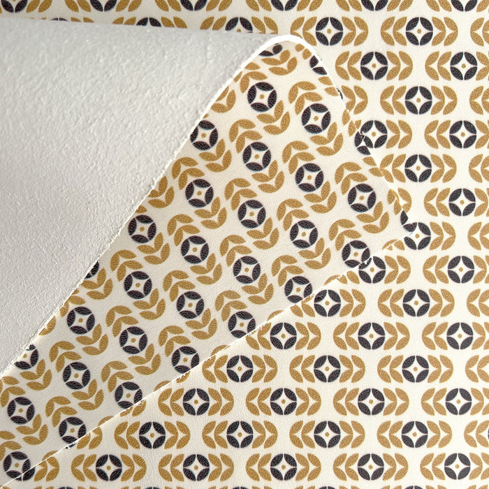 Retro Geometric Navy and Mustard Yellow Printed Leather