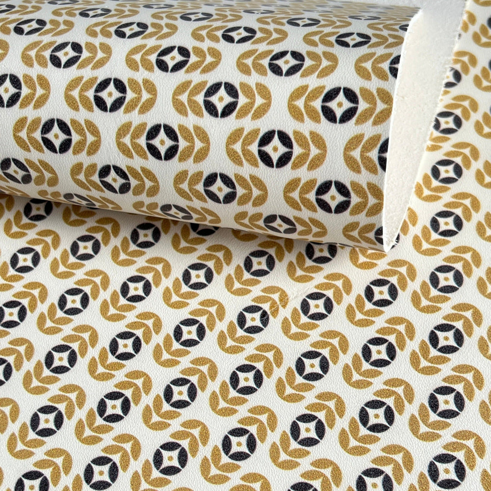 Retro Geometric Navy and Mustard Yellow Printed Leather