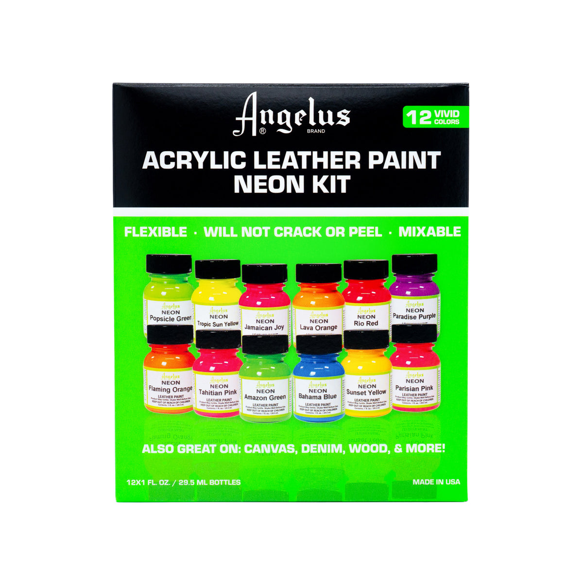 Angelus® 12 Color Neon Acrylic Leather Paint Kit