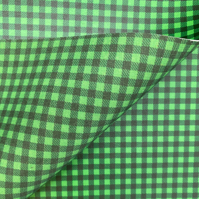 Green Buffalo Plaid Printed Marine Vinyl Faux Leather