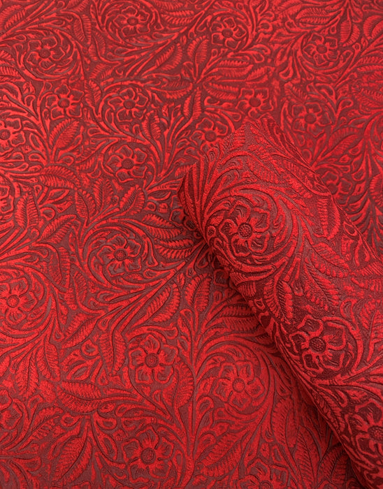 Floral Embossed Suede Sheet - Red