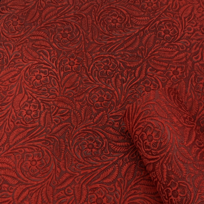 Floral Embossed Suede Sheet - Red