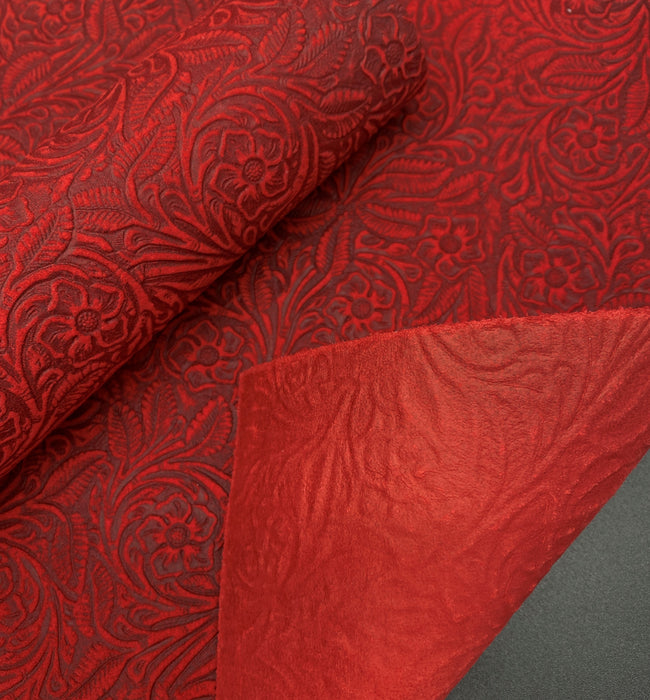 Floral Embossed Suede Sheet - Red