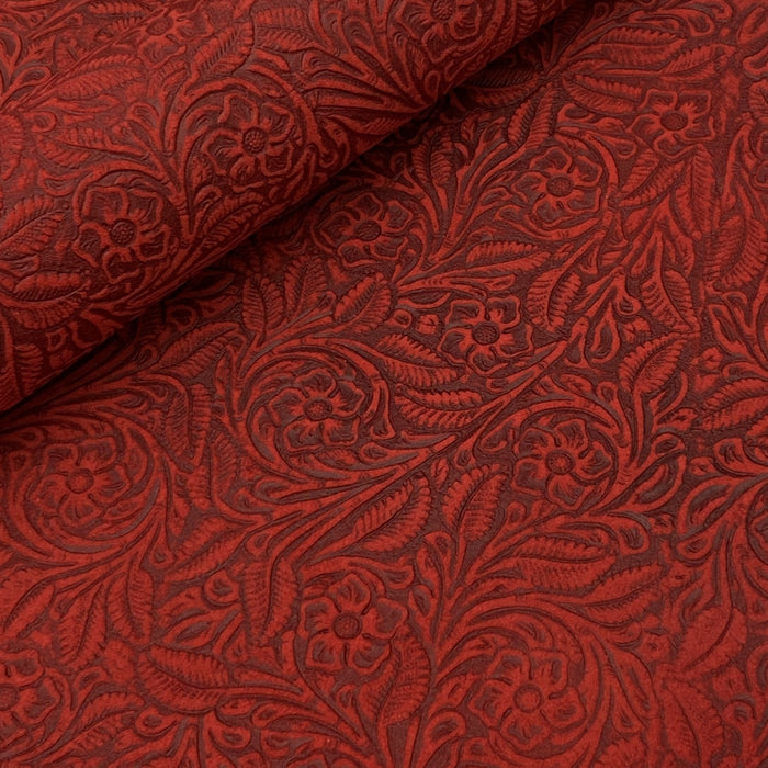 Floral Embossed Suede Sheet - Red