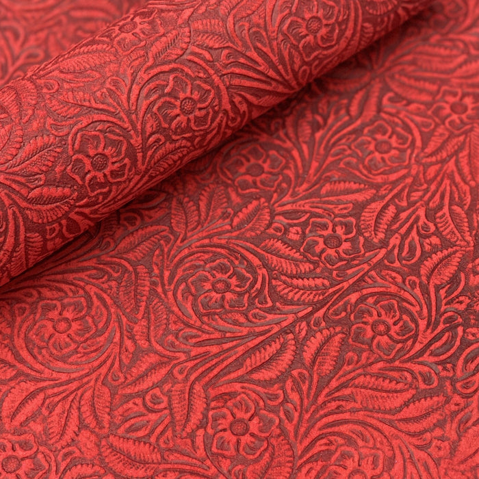 Floral Embossed Suede Sheet - Red