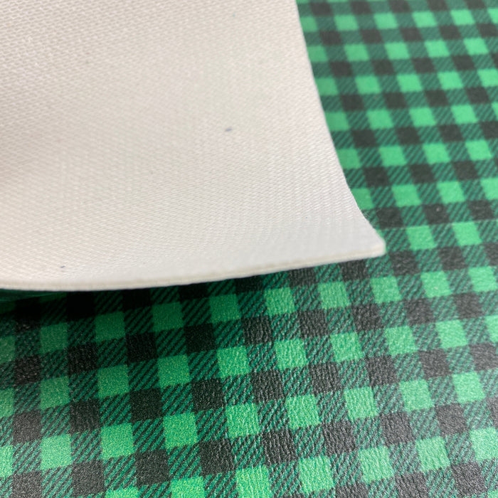 Green Buffalo Plaid Printed Marine Vinyl Faux Leather