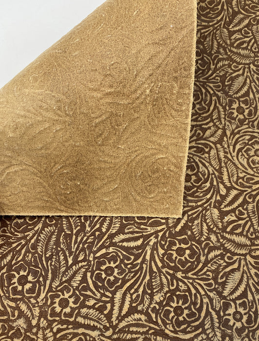 Floral Embossed Suede Sheet - Tan