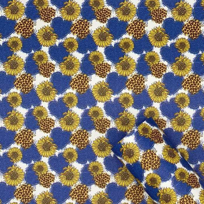 Denim Sunflower Printed Marine Vinyl Faux Leather