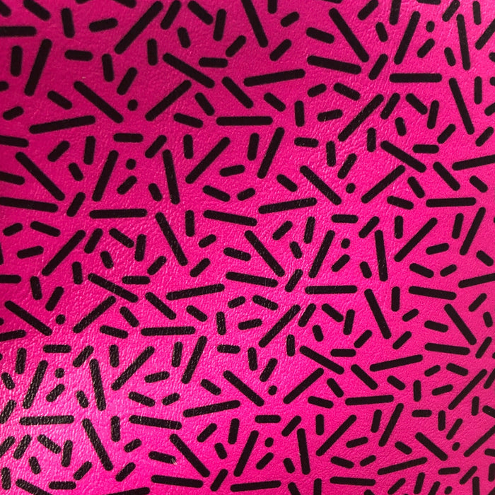 Neon Pink & Black Sprinkles Marine Vinyl Faux Leather