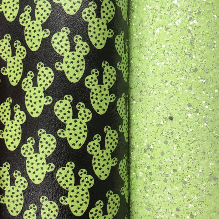 Bright Green Cactus Printed Marine Vinyl Faux Leather