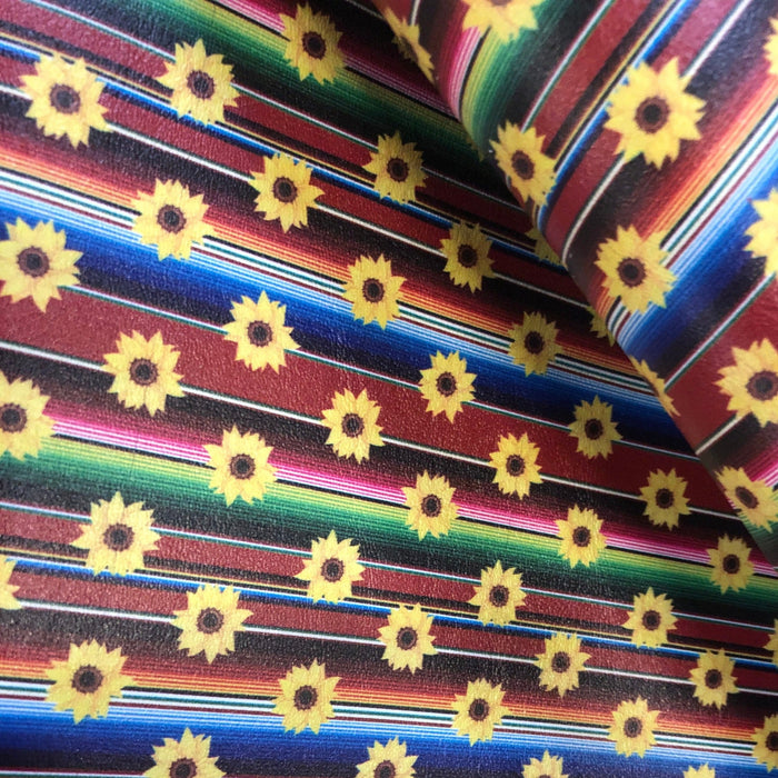 Serape Sunflower Printed Marine Vinyl Faux Leather