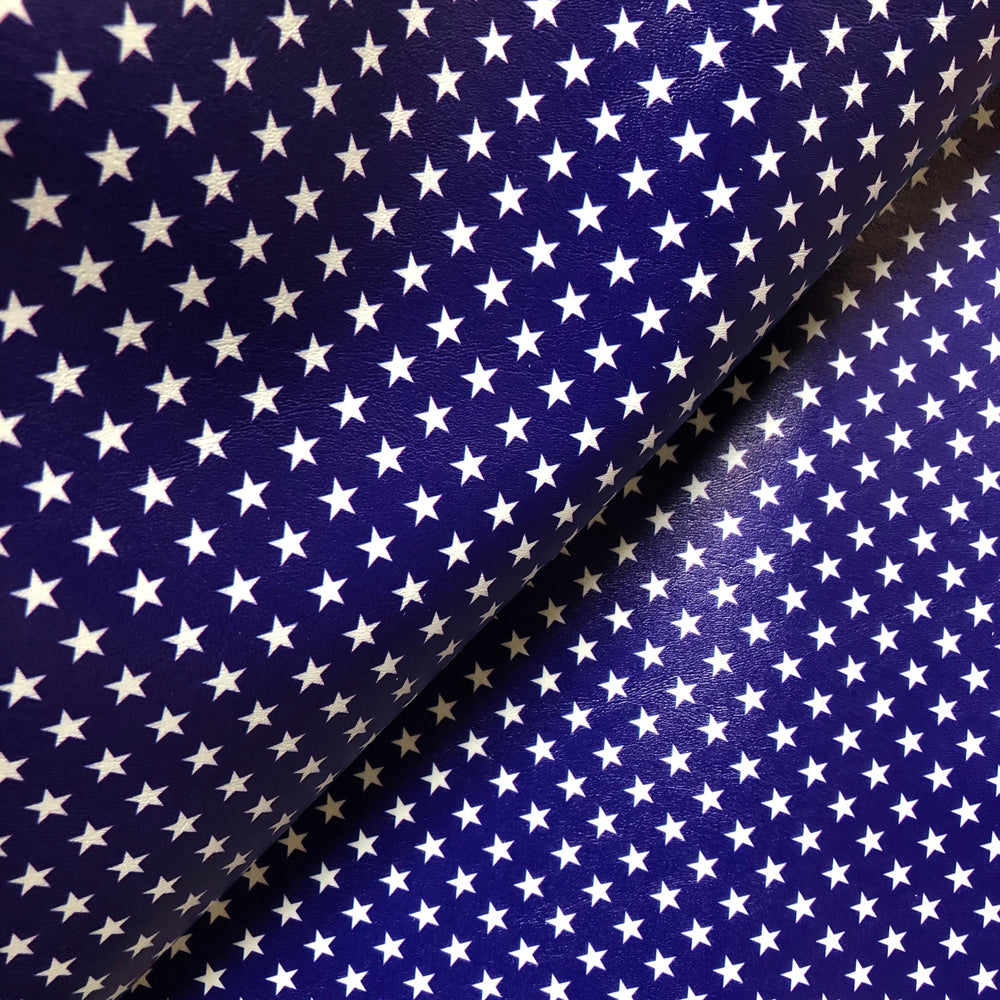 Navy with Stars Printed Marine Vinyl Faux Leather
