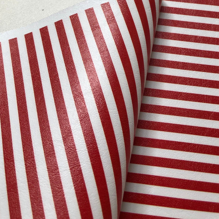 Printed Marine Vinyl - Red & White Striped Faux Leather