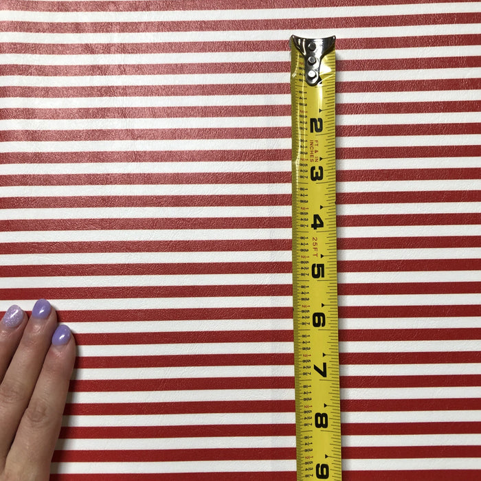 Printed Marine Vinyl - Red & White Striped Faux Leather