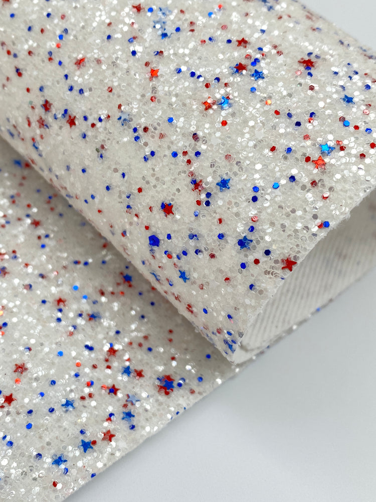 Independence Day Red White & Blue Glitter Fabric Sheet - Faux Leather