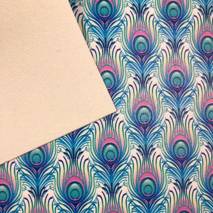Peacock Feathers Printed Marine Vinyl Faux Leather
