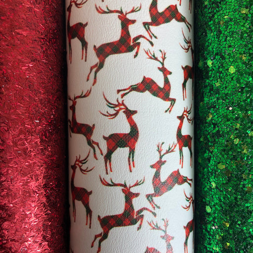 Plaid Reindeer Red & Green Marine Vinyl Faux Leather