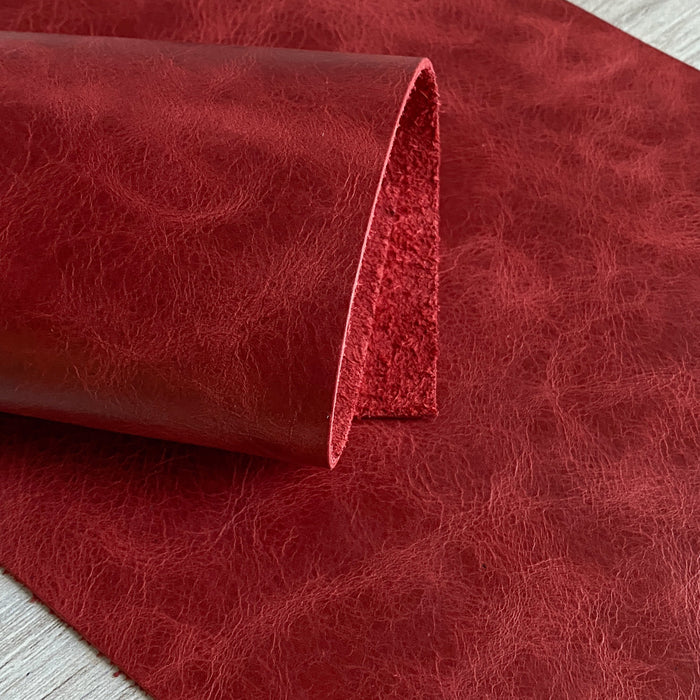 Red Distressed Cowhide Leather Panel