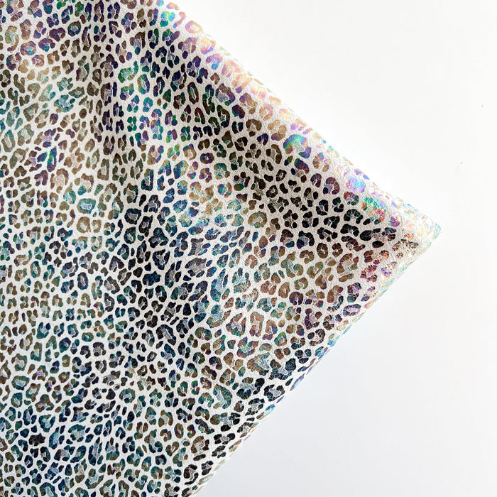 Leopard Iridescent On White Suede Leather 