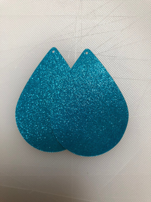 Aqua Glitter Vinyl Faux Leather Teardrop - DIY earring Blanks